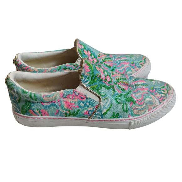 Lilly Pulitzer Women's Sz 9 Julie Blue Ibiza Comfort Sneaker Slip On Pink - Picture 7 of 9
